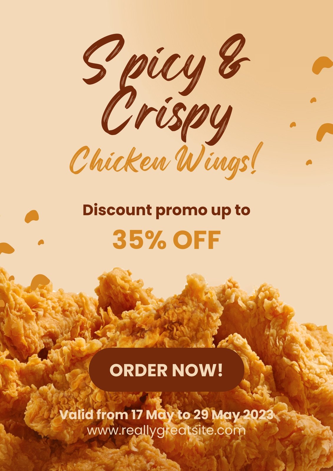 Brown and Orange Modern Spicy Chicken Wings Flyer