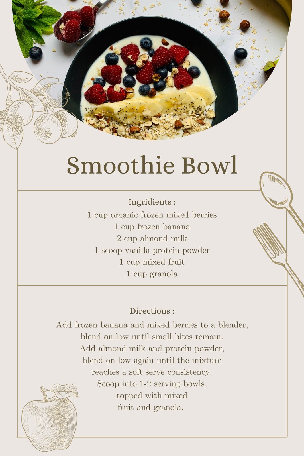 Canva Beige Food Simple Smoothie Bowl Photo Recipe Card X1Uw5cZqll4 