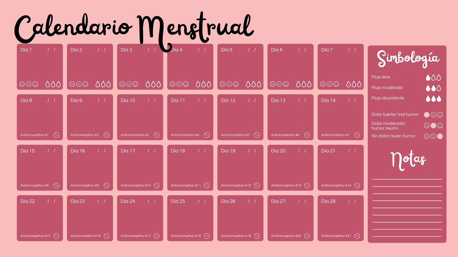 Calendario Menstrual rosa