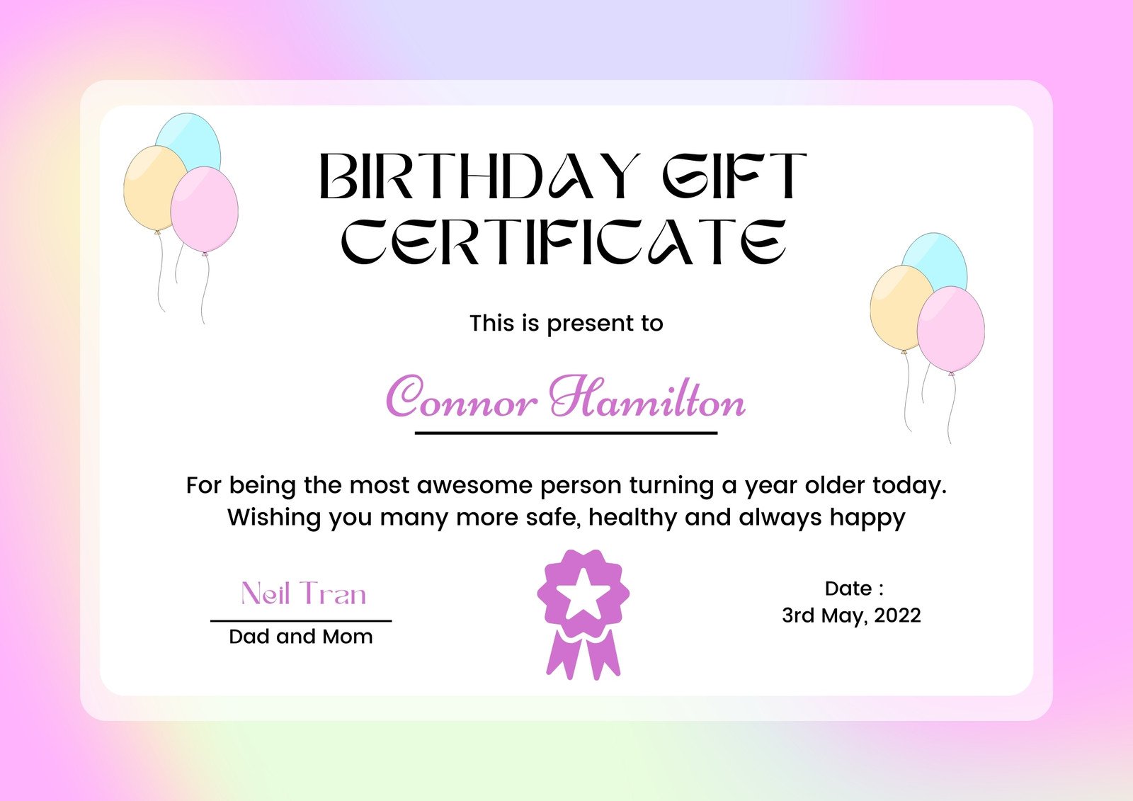 birthday certificate template word