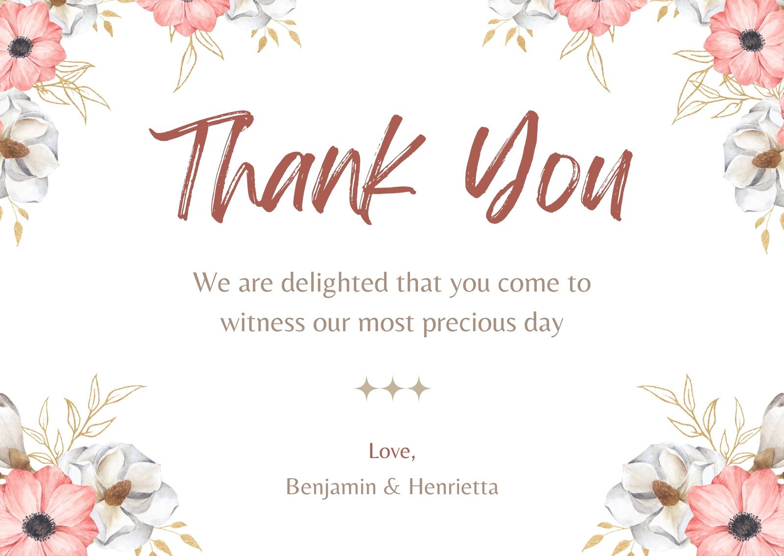 Thank You Cards Editable Canva Template Neutral Flower Thank you Boho ...
