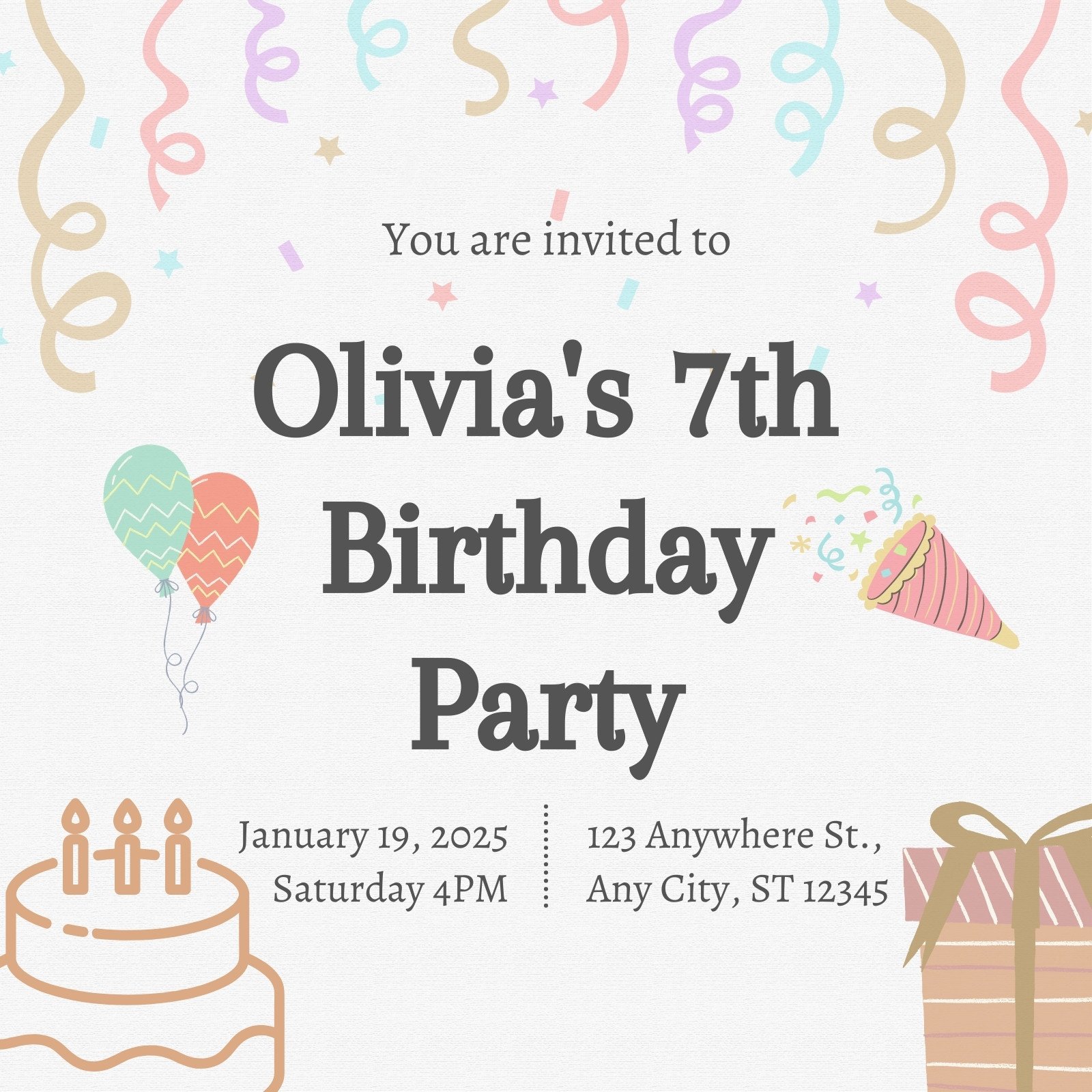 Printable Instant Download Photo Gradient First Birthday Party Invitation Editable Template