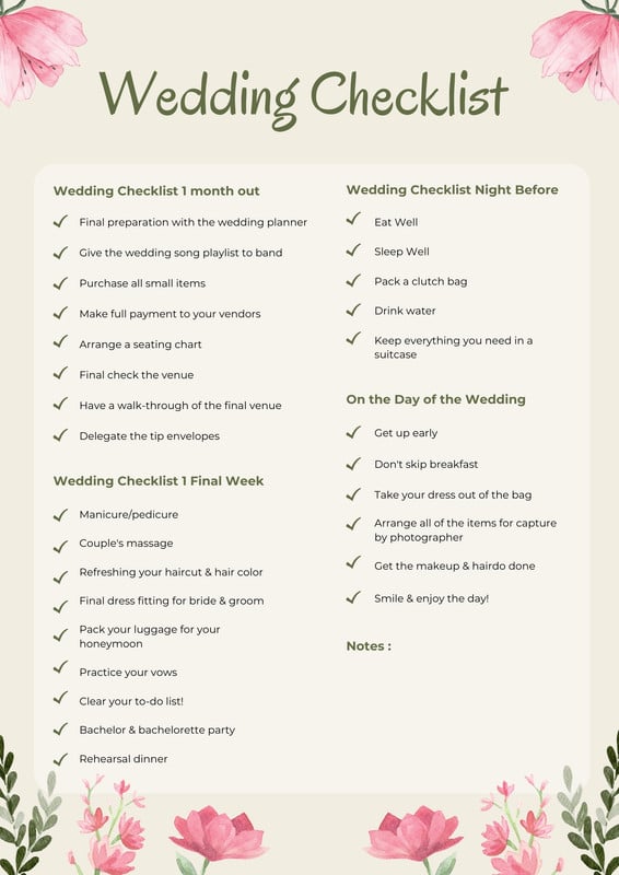 Page 2 - Free wedding checklist templates to edit and print | Canva