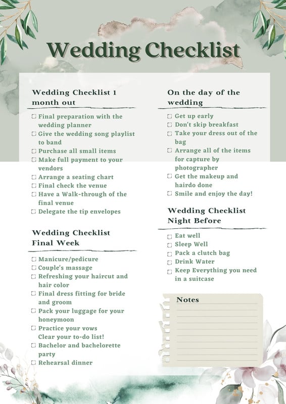 Customize 115+ Wedding Checklist Templates Online - Canva