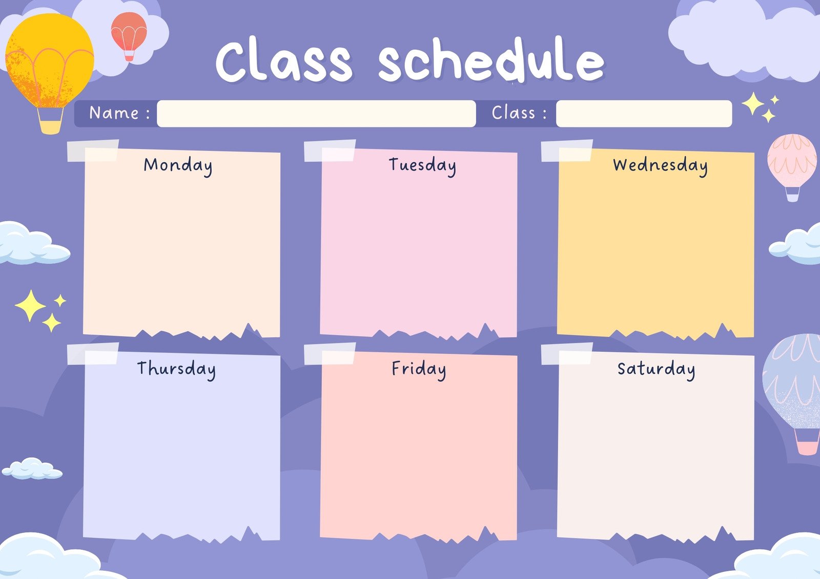 Purple Cute Sky Illustration Class Schedule