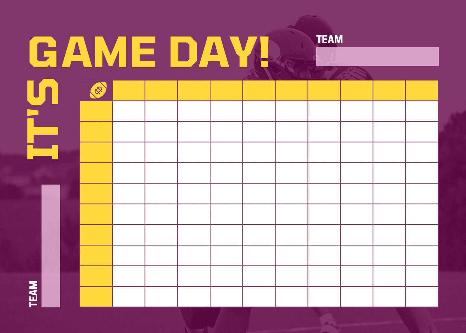 Football Squares Template - Free Printable Party Game