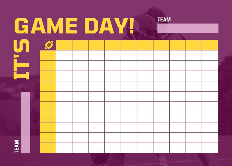 Football Betting Squares Game Poster for Office Pool, Game Day