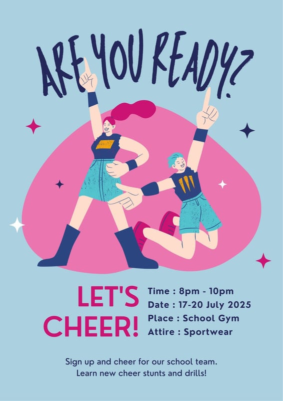 Free custom printable cheerleading poster templates Canva