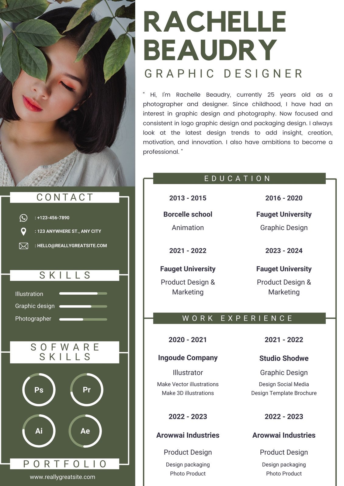 Olive Natrural Graphic Designer Infographic Resume