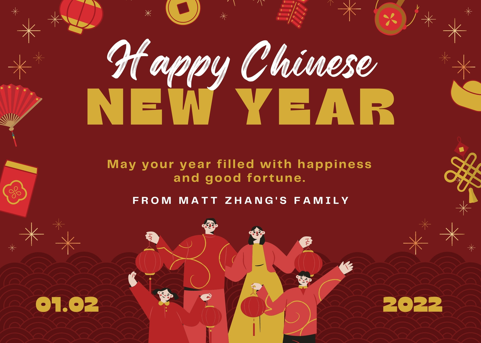 Free custom printable Lunar New Year card templates