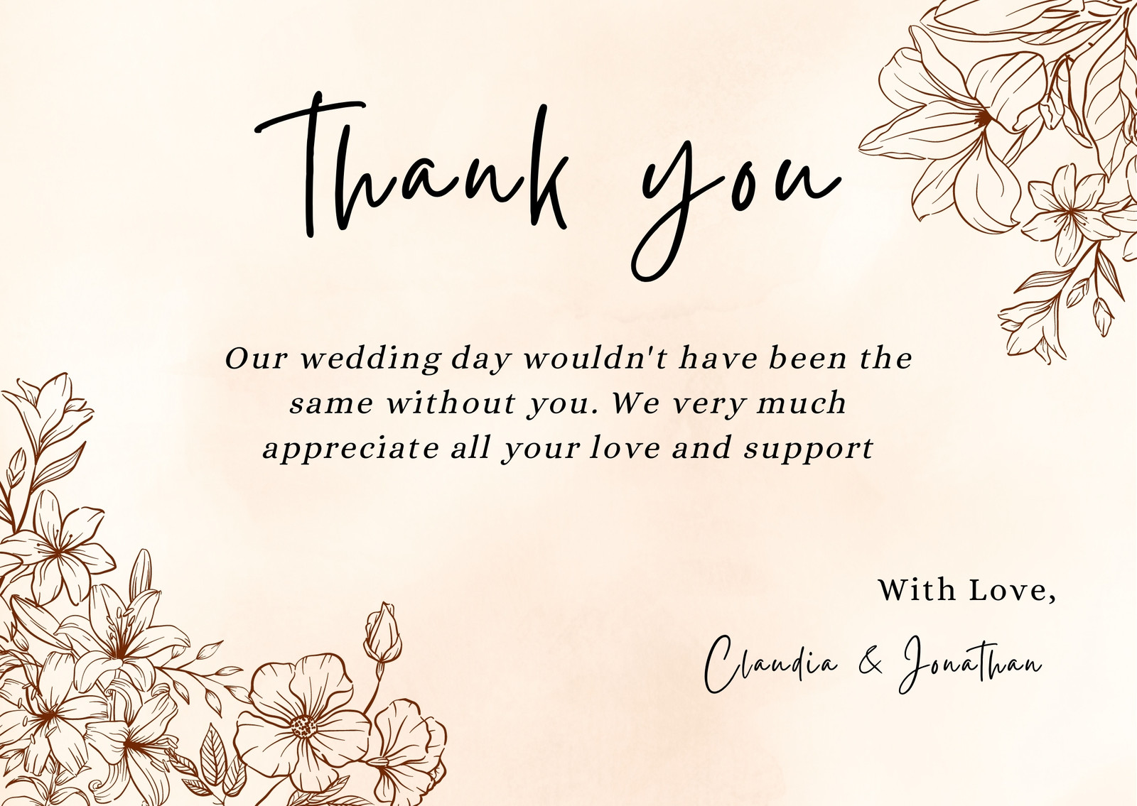 Fast Turnaround Wedding Thank You Note Custom and Personalized Printable