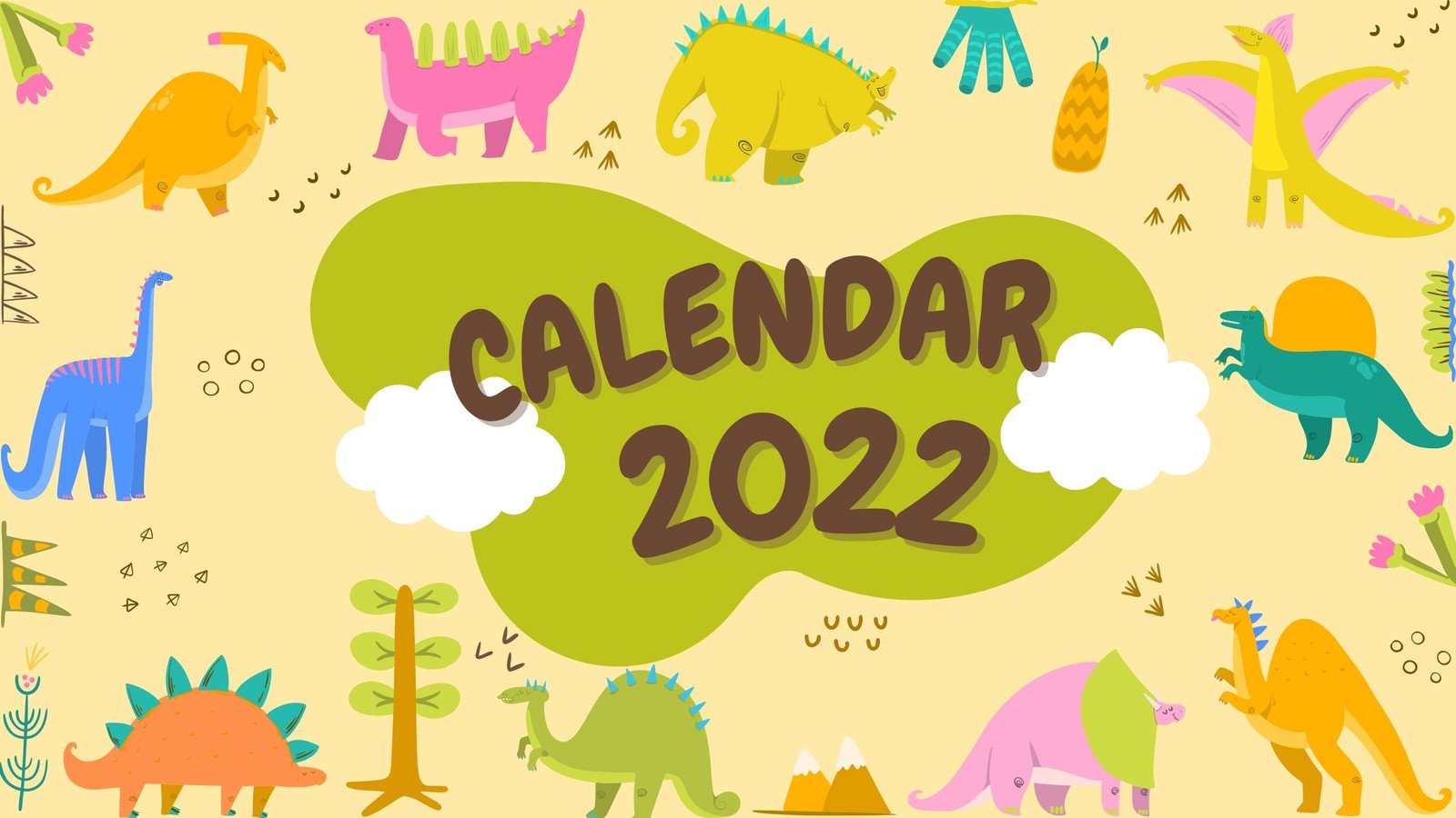 Dinosaur Сalendar Illustration Biege 2022 Calendar