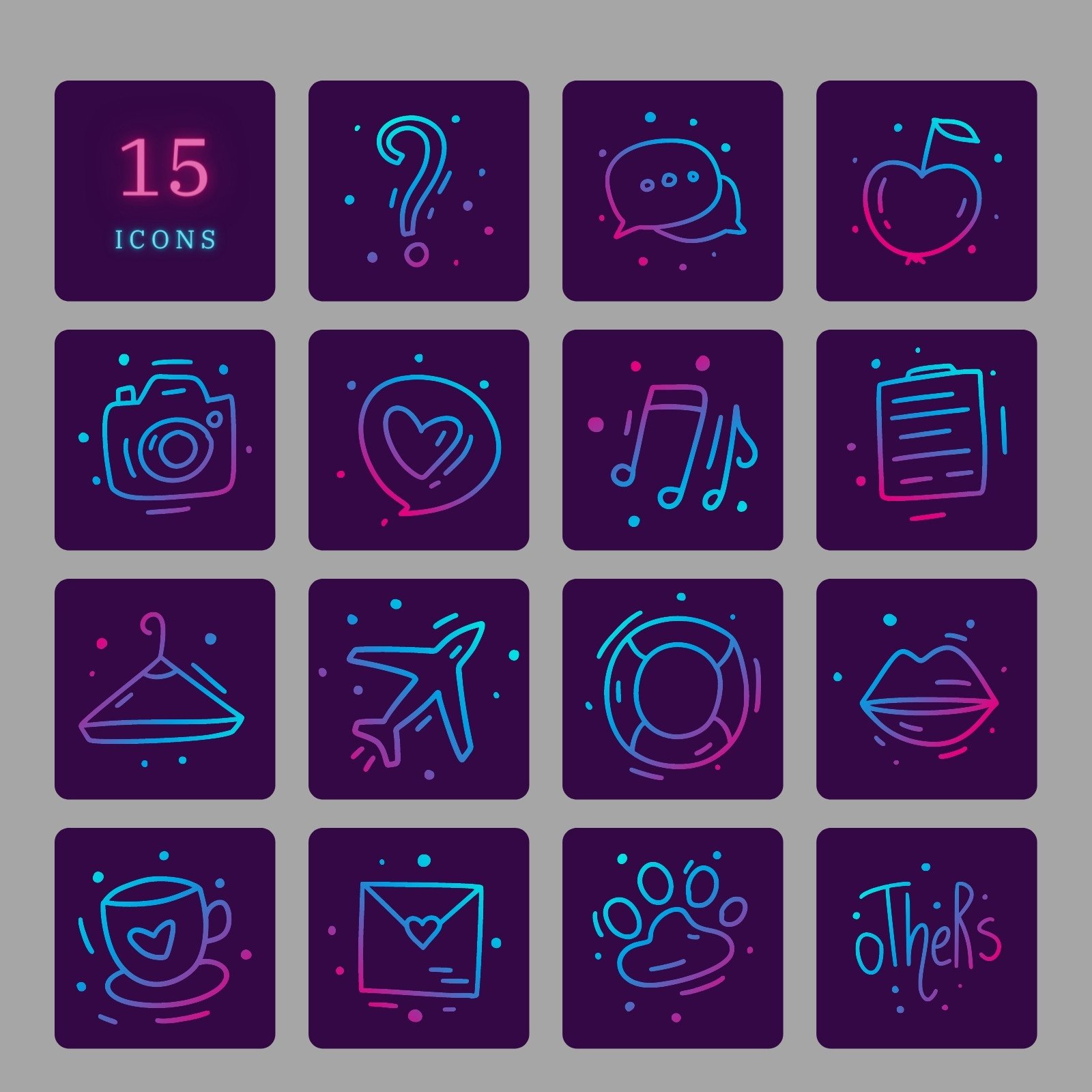 Kawaii Anime App Icons, Aesthetic purple & black ios app icon