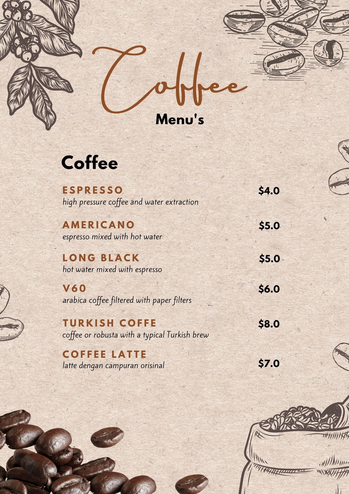 Free Printable Custom Drink Menu Templates Canva