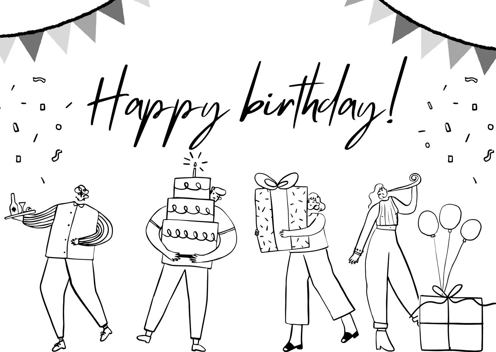 printable-happy-birthday-card-black-and-white-floral-line-etsy-in-2022