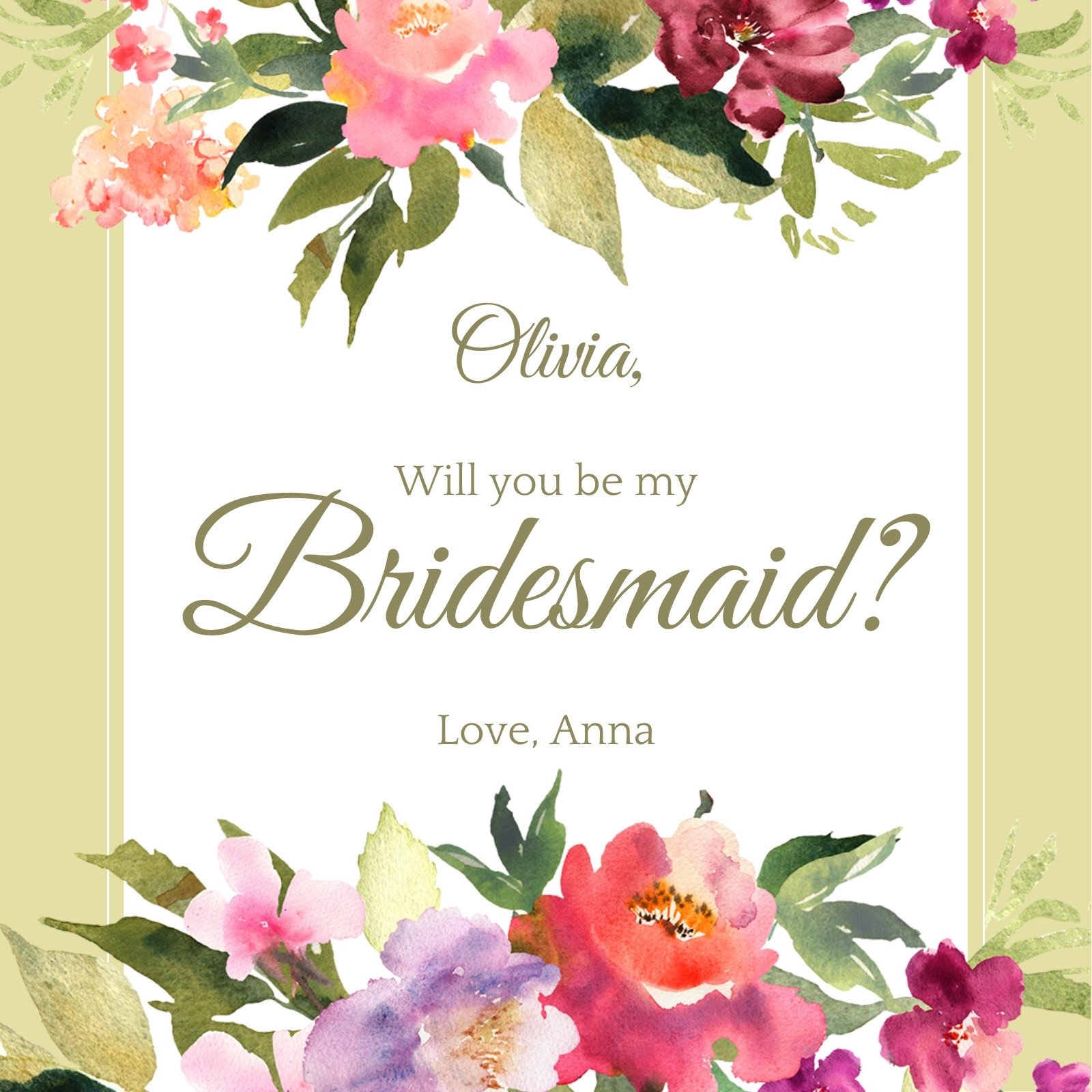 Template Printable Will You Be My Bridesmaid