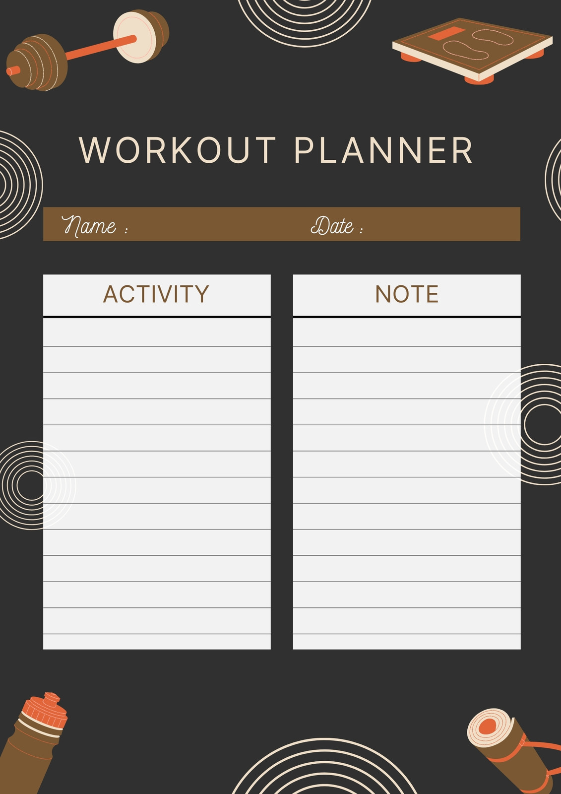 Free, custom printable workout planner templates online