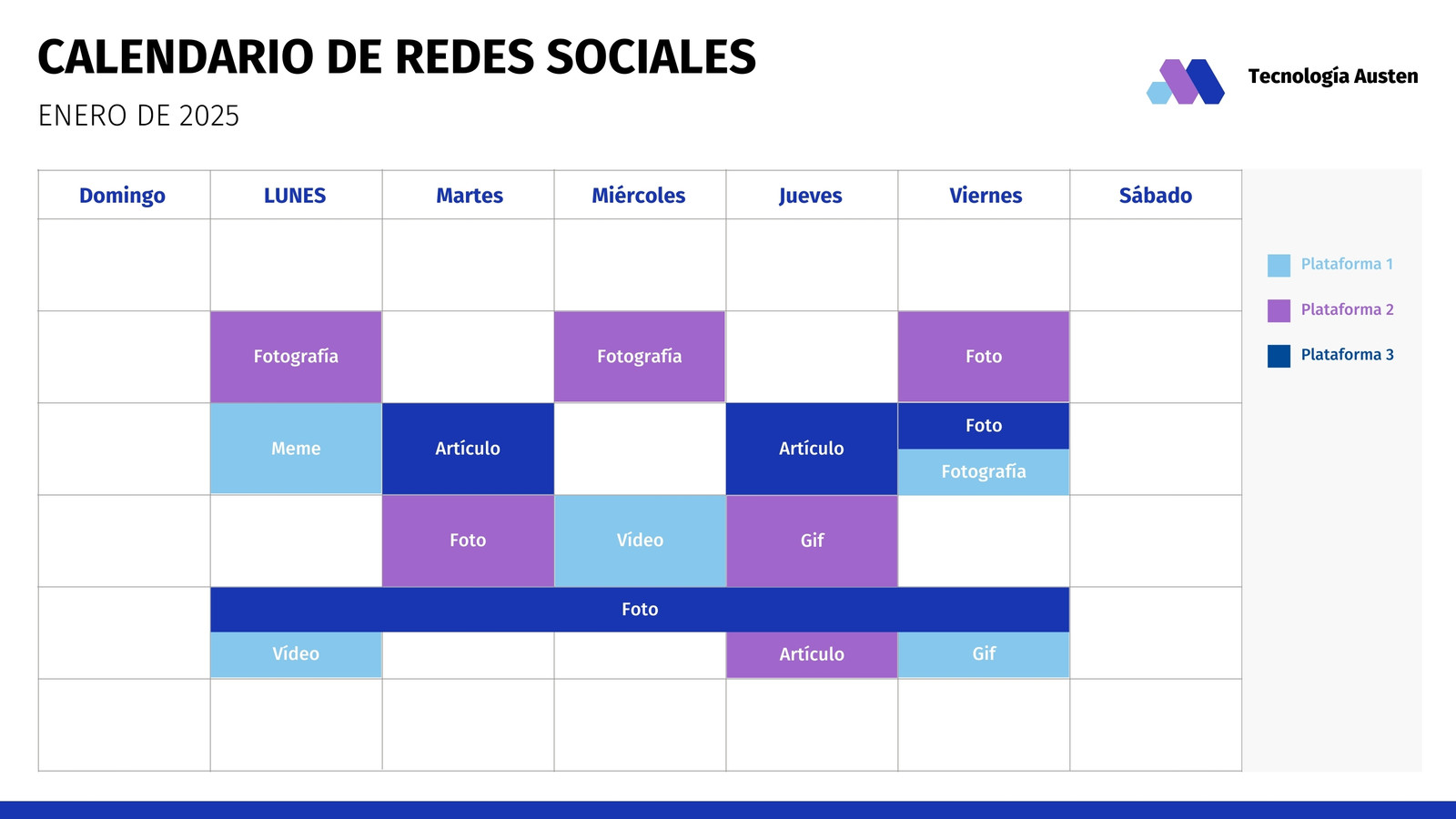 Azul y Morado Casual Empresarial Tecnología Calendario Mensual