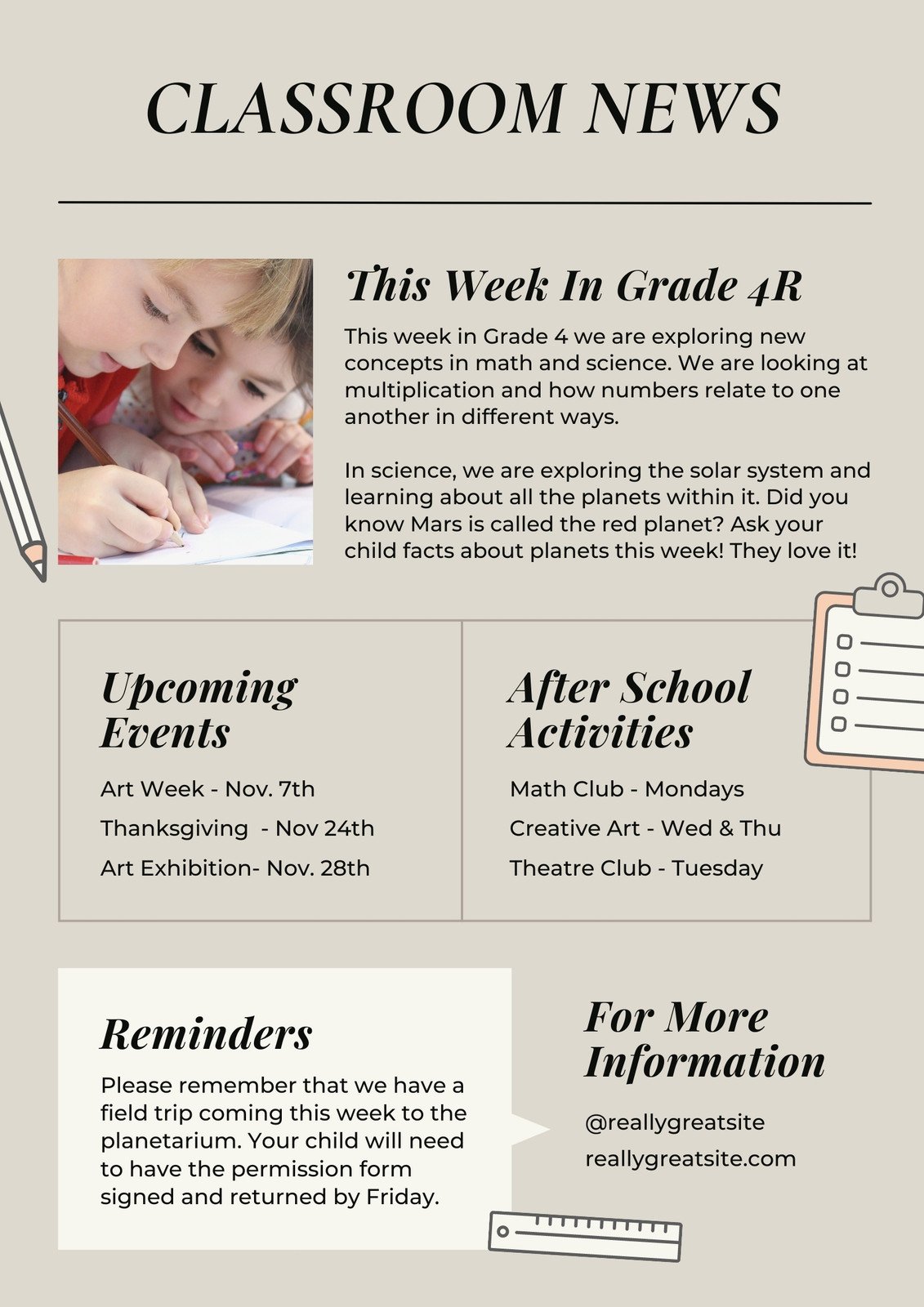 Free printable, customizable school newsletter templates  Canva Regarding Free School Newsletter Templates
