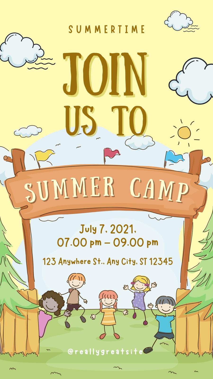 Buy Kids Summer Camp Invitation, A4 Flyer Template, School Event