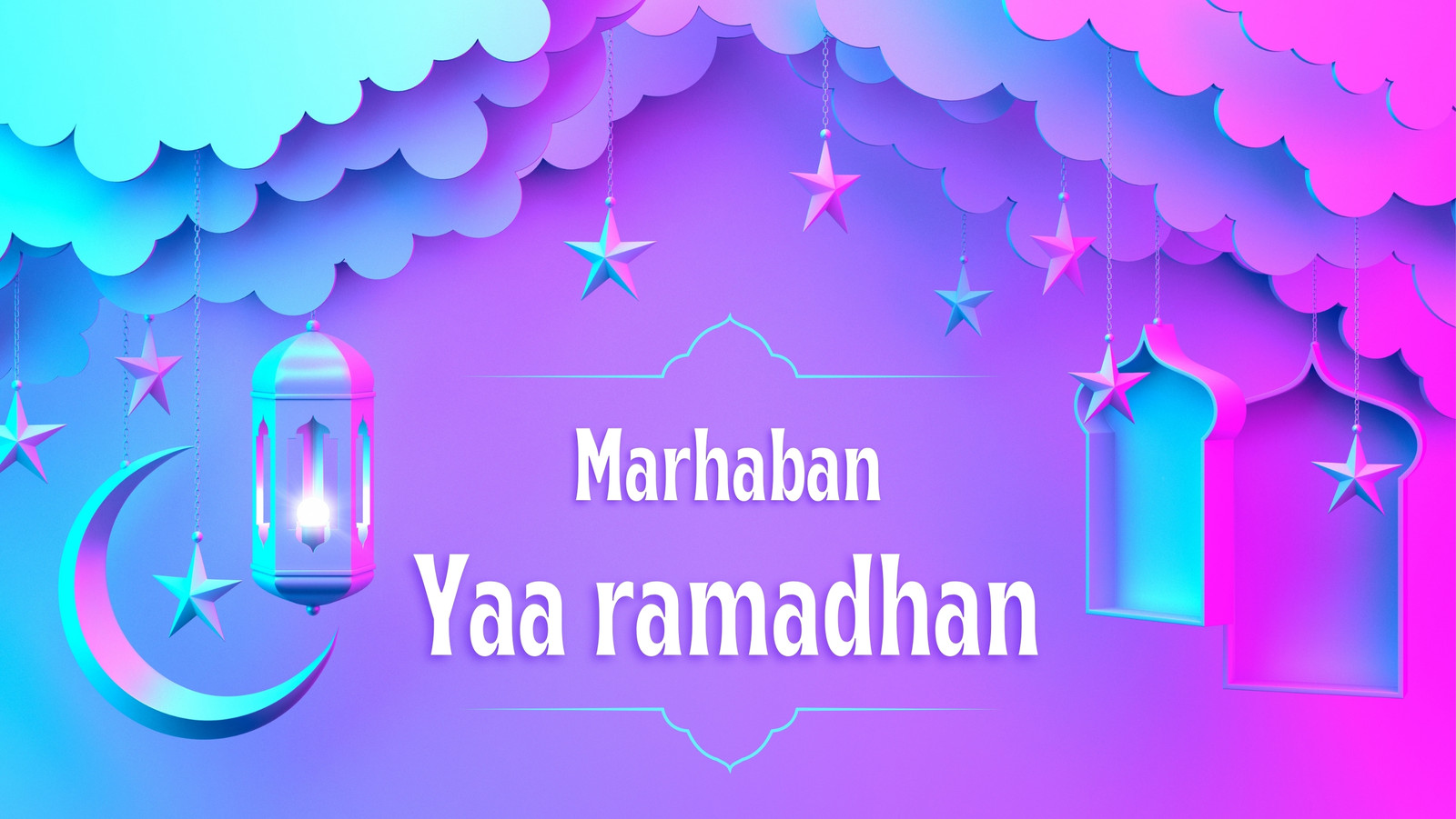 Purple Greeting Marhaban Yaa Ramadhan  Facebook Cover