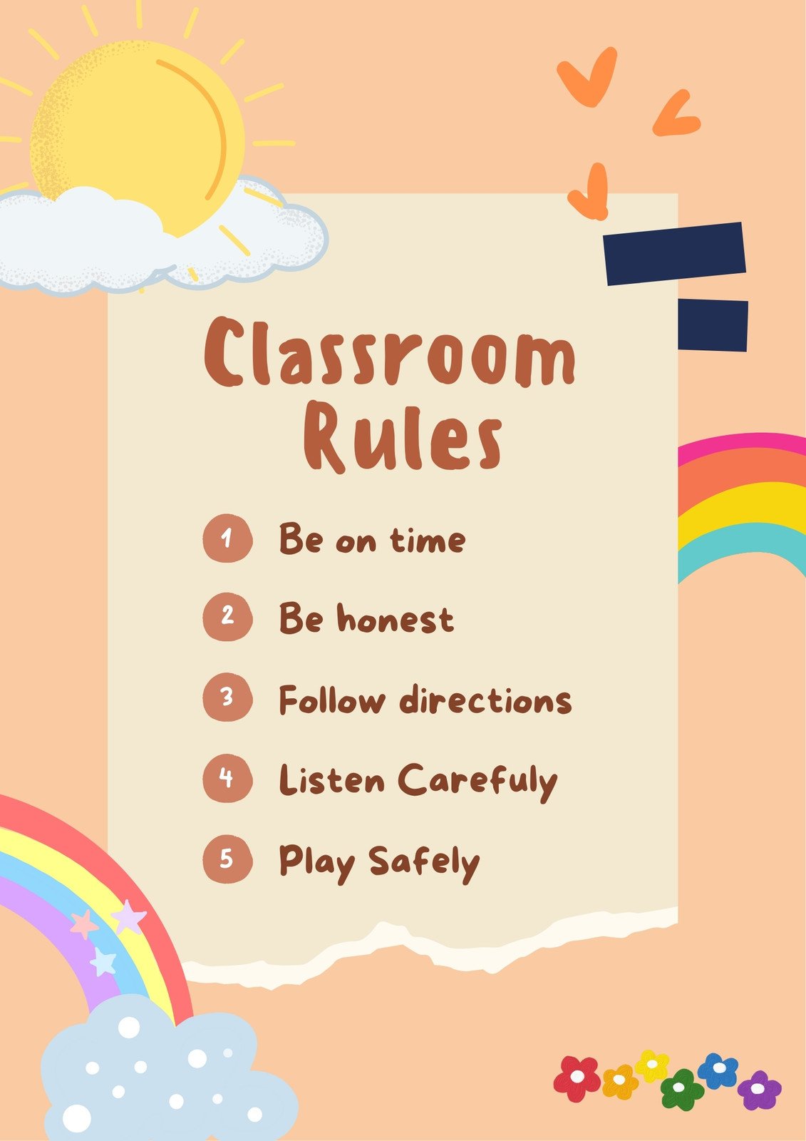 Pink Abstract Illustrated Classroom Rules Poster
