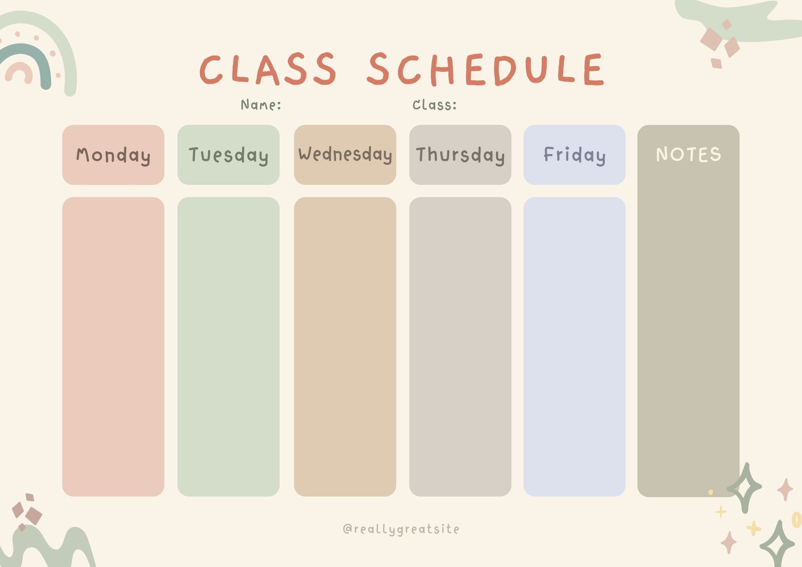 Colorful Abstract Class Schedule Timetable
