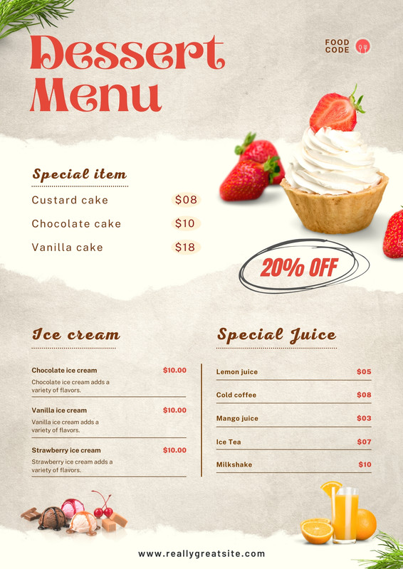 Page 2 - Free, printable, editable dessert menu templates | Canva