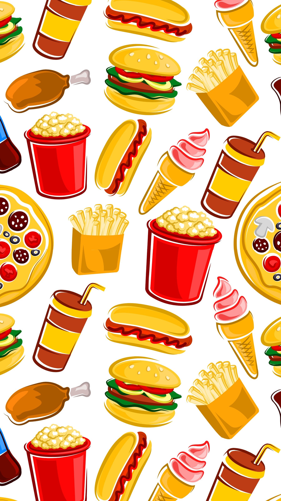 Fast food seamless sketch background. Wallpaper with vector pattern of  snacks, drinks and desserts hamburger, pizza, hot dog, ice cream, chicken  leg Stock Vector Image & Art - Alamy