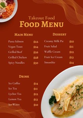 Free printable, customizable take out menu templates | Canva