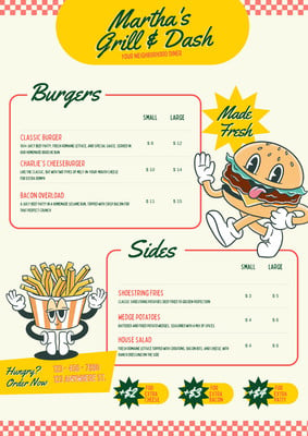 Free printable and customizable diner menu templates