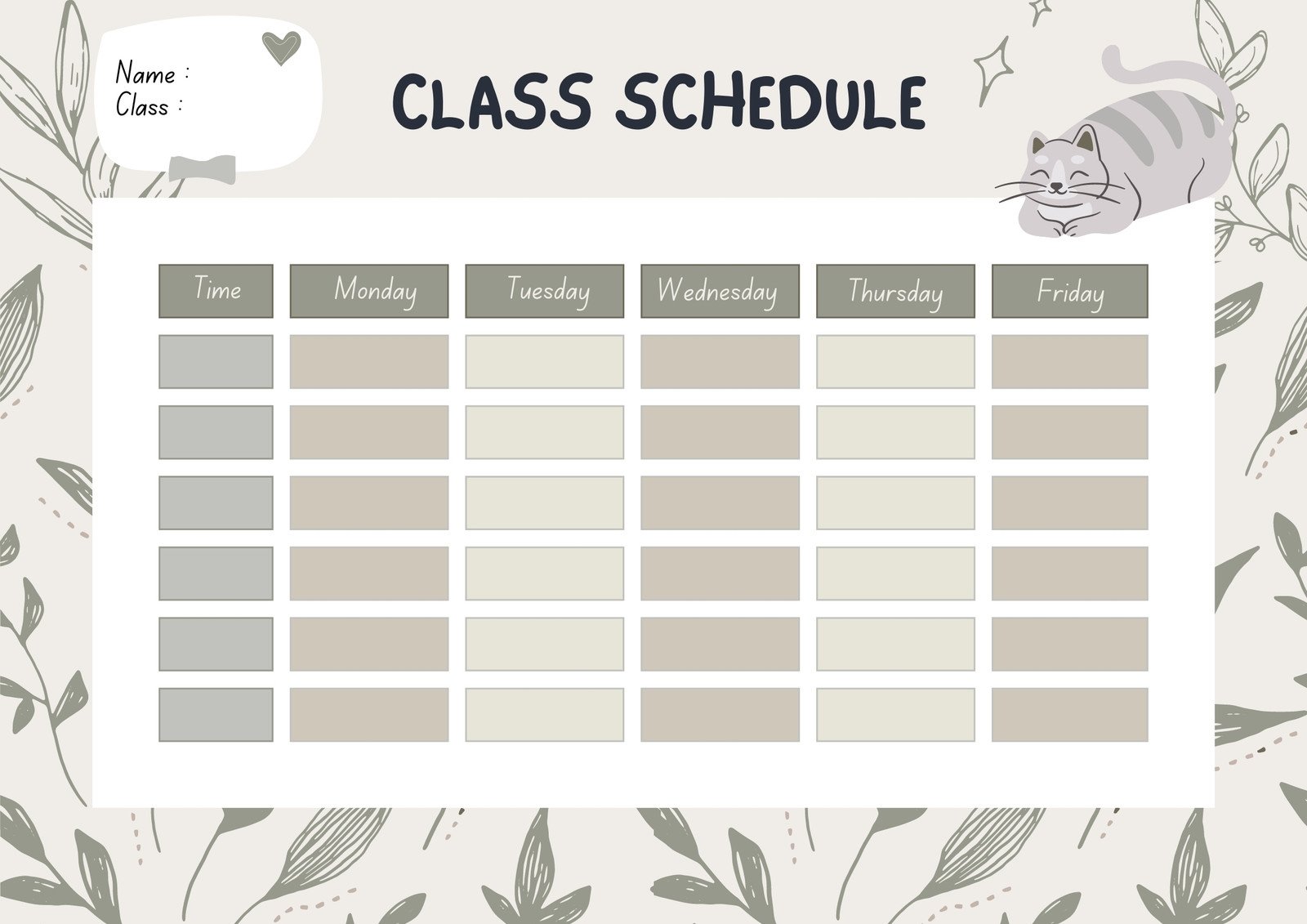 Soft Grey Nature Class Schedule Template