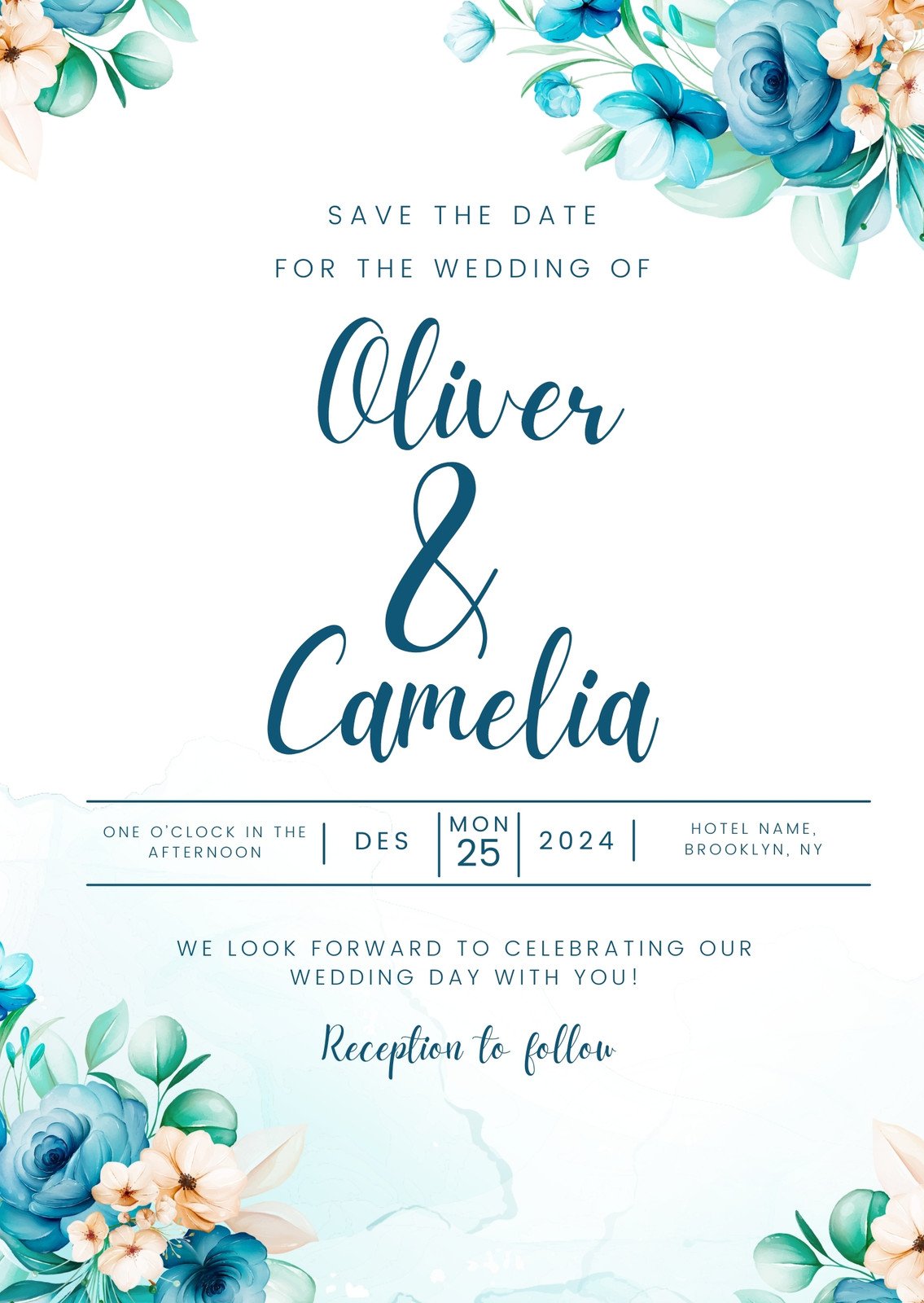Wedding RSVP Card Template 5x3.5 Floral 3 Fully Customizable Text in Canva Digital Download