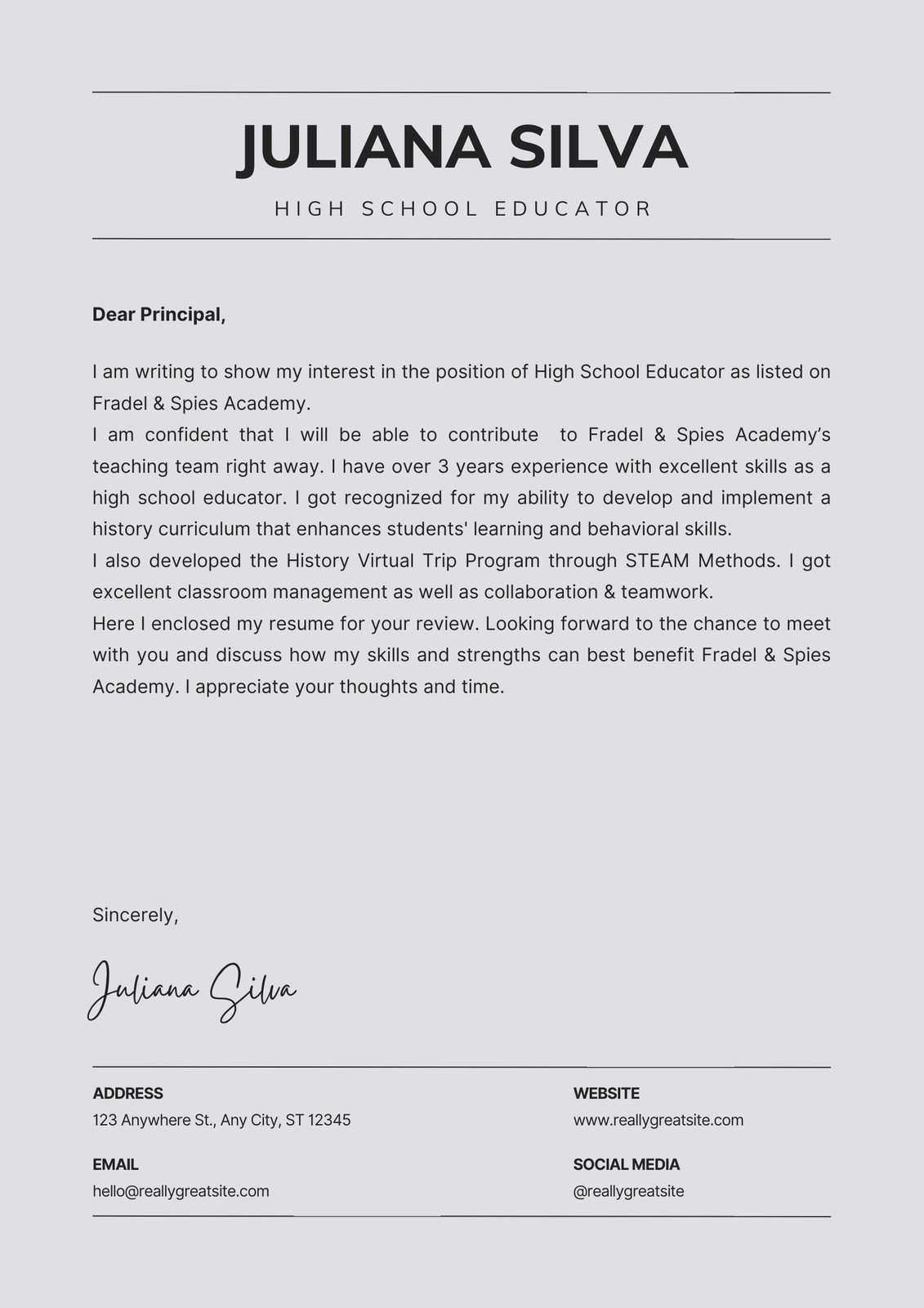 Black text & Simple Minimalist Hightscool Educator Resume & Cover Letter 