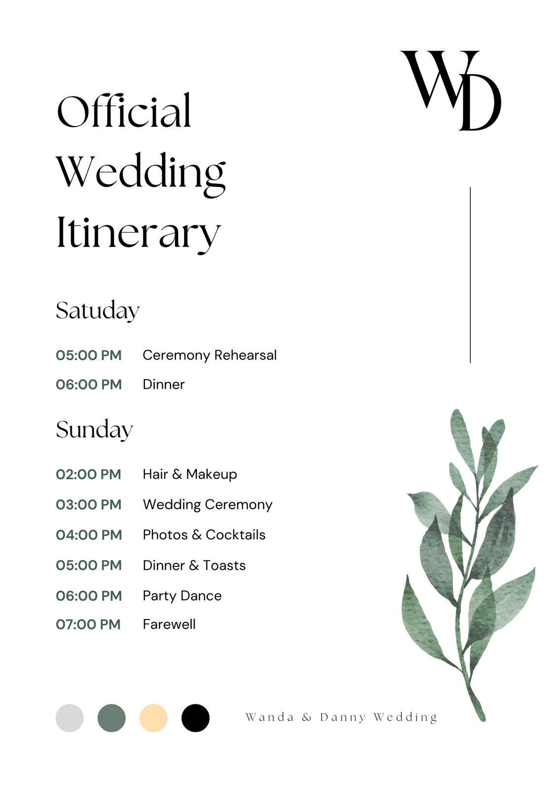 Black & White Clean Minimalist Wedding Itinerary A4 Planner 