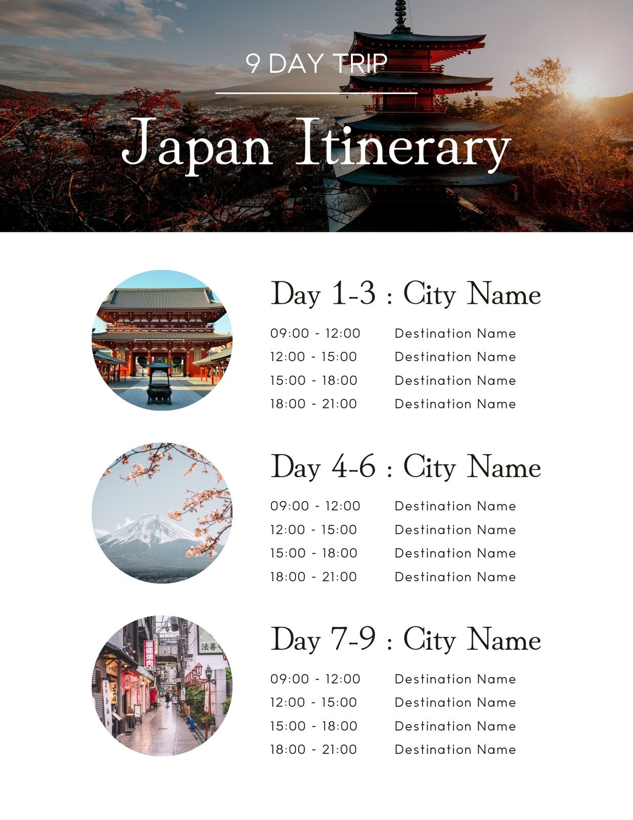 White Red Simple Japan Travel Itinerary Planner