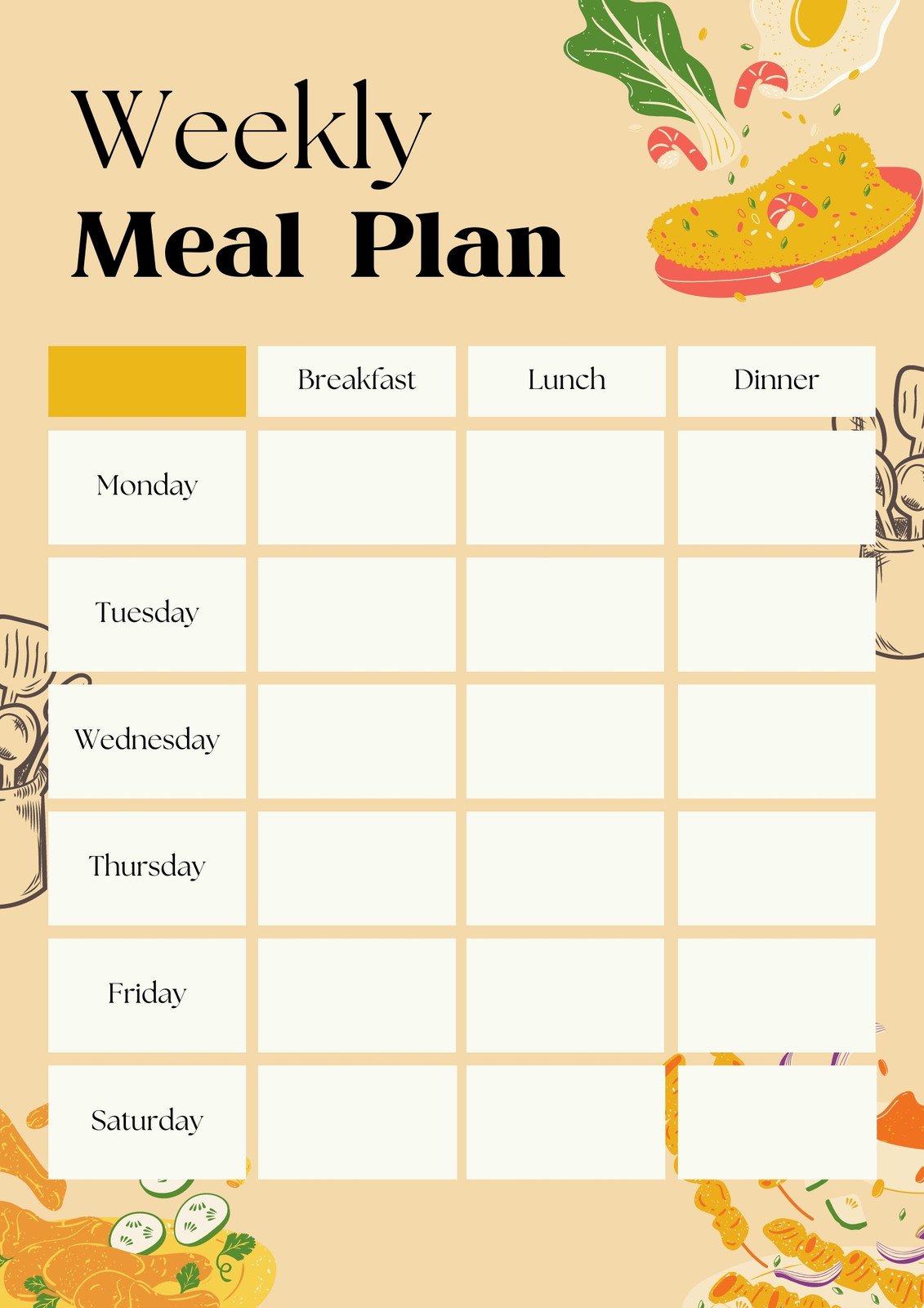 printable weekly meal planner template word