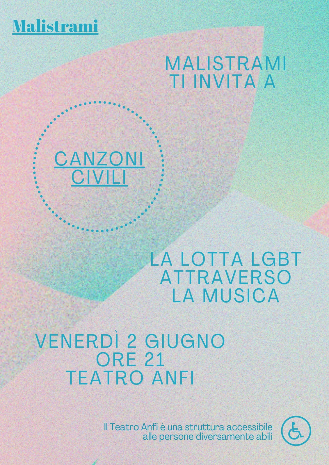 Rosa e azzurro flyer per Gay Pride minimalista con testo in primo piano e sfondo puntinato