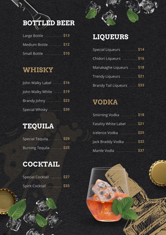 Free printable and customizable cocktail menu templates | Canva