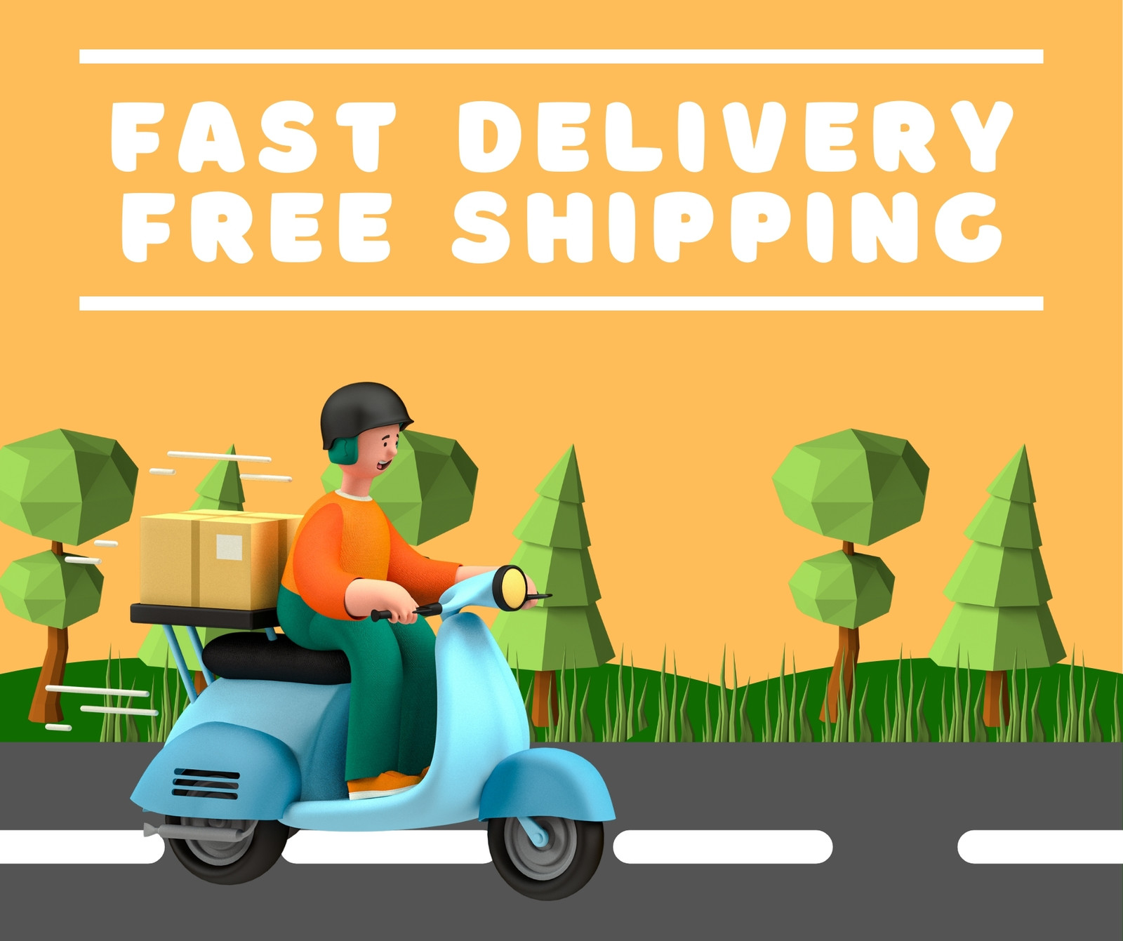Free Shipping On A Yellow Background With A Scooter Free Shipping