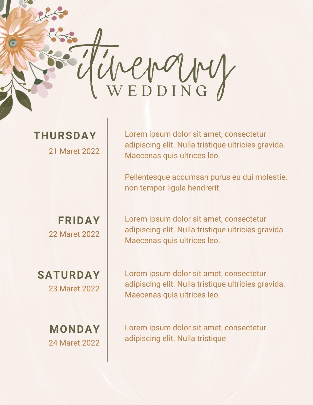 Pink Vintage Wedding Itinerary Planner