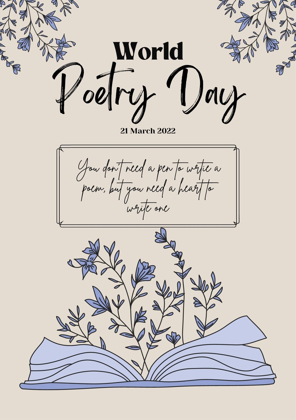 Cream Purple Floral Aesthetic World Poetry Day Poster
