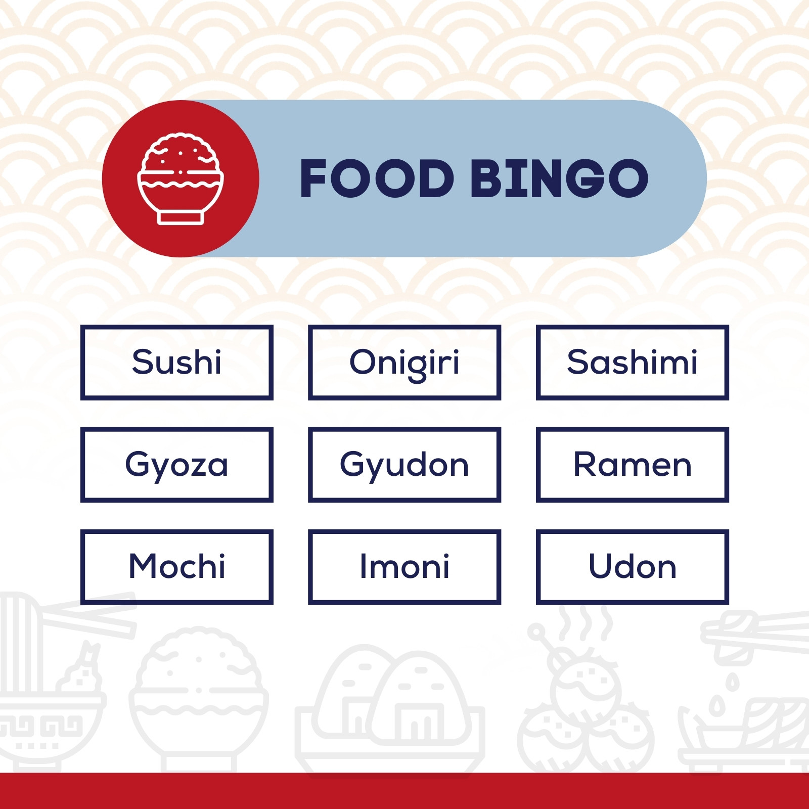 JAPANESE FOOD BINGO Card