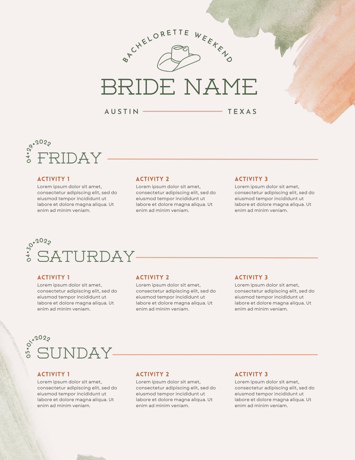 Free Downloadable Bachelorette Itinerary Template Printable Templates