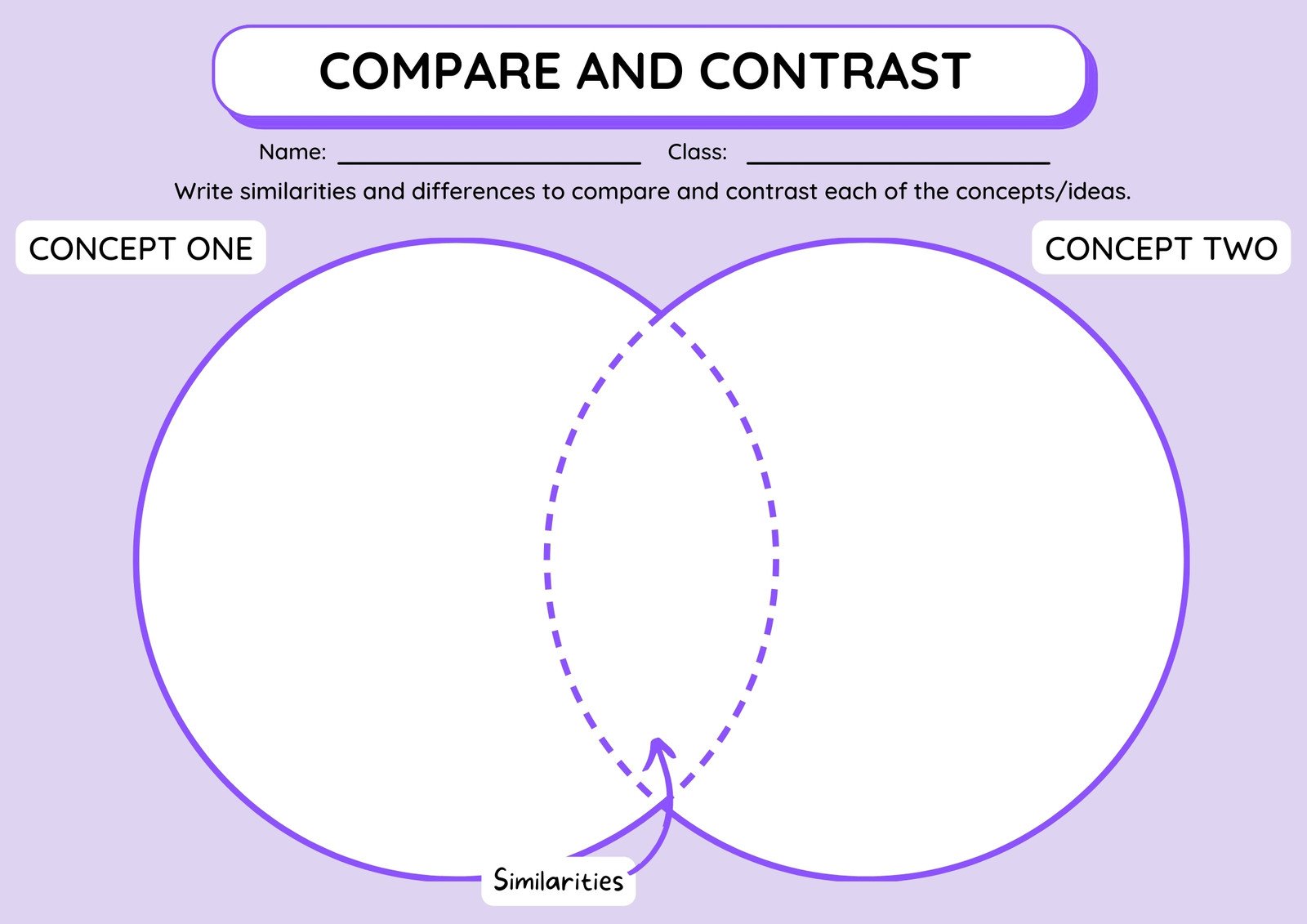 Purple Compare and Contrast Venn Diagram Graphic Organizer