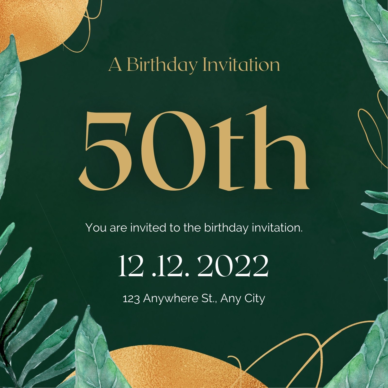 Free, printable custom 50th birthday invitation templates | Canva