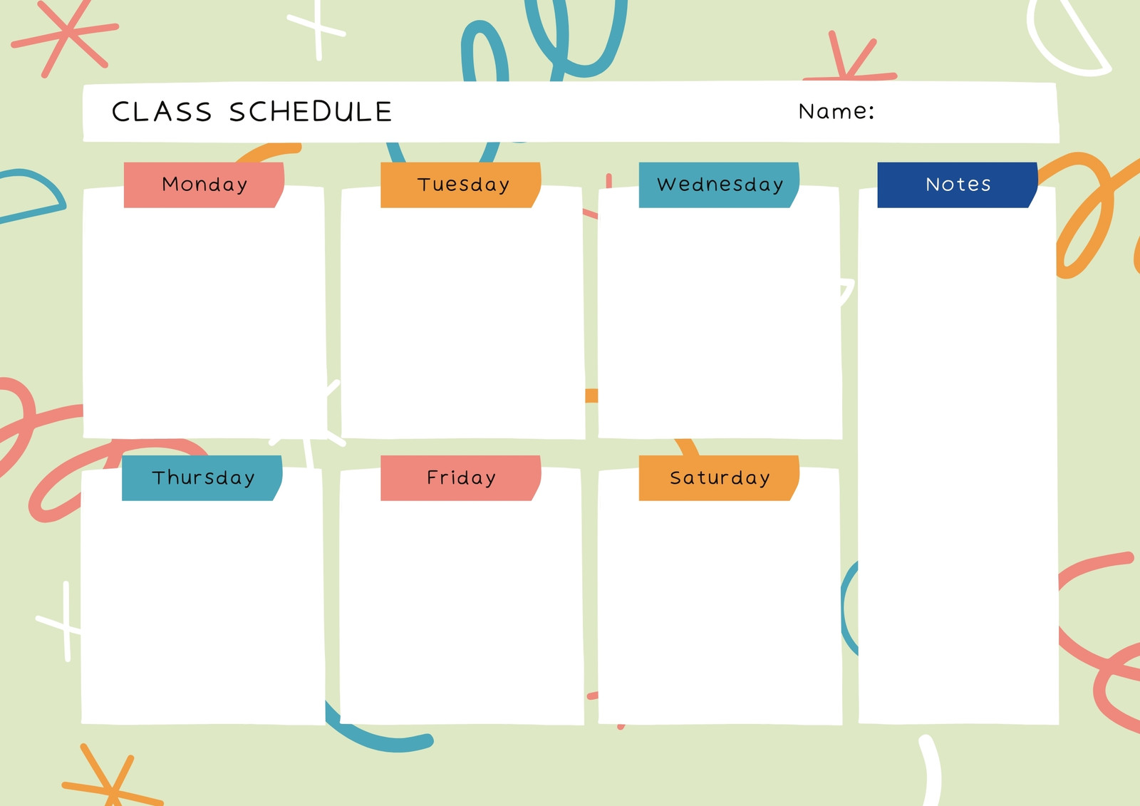 Free printable class schedule templates to customize