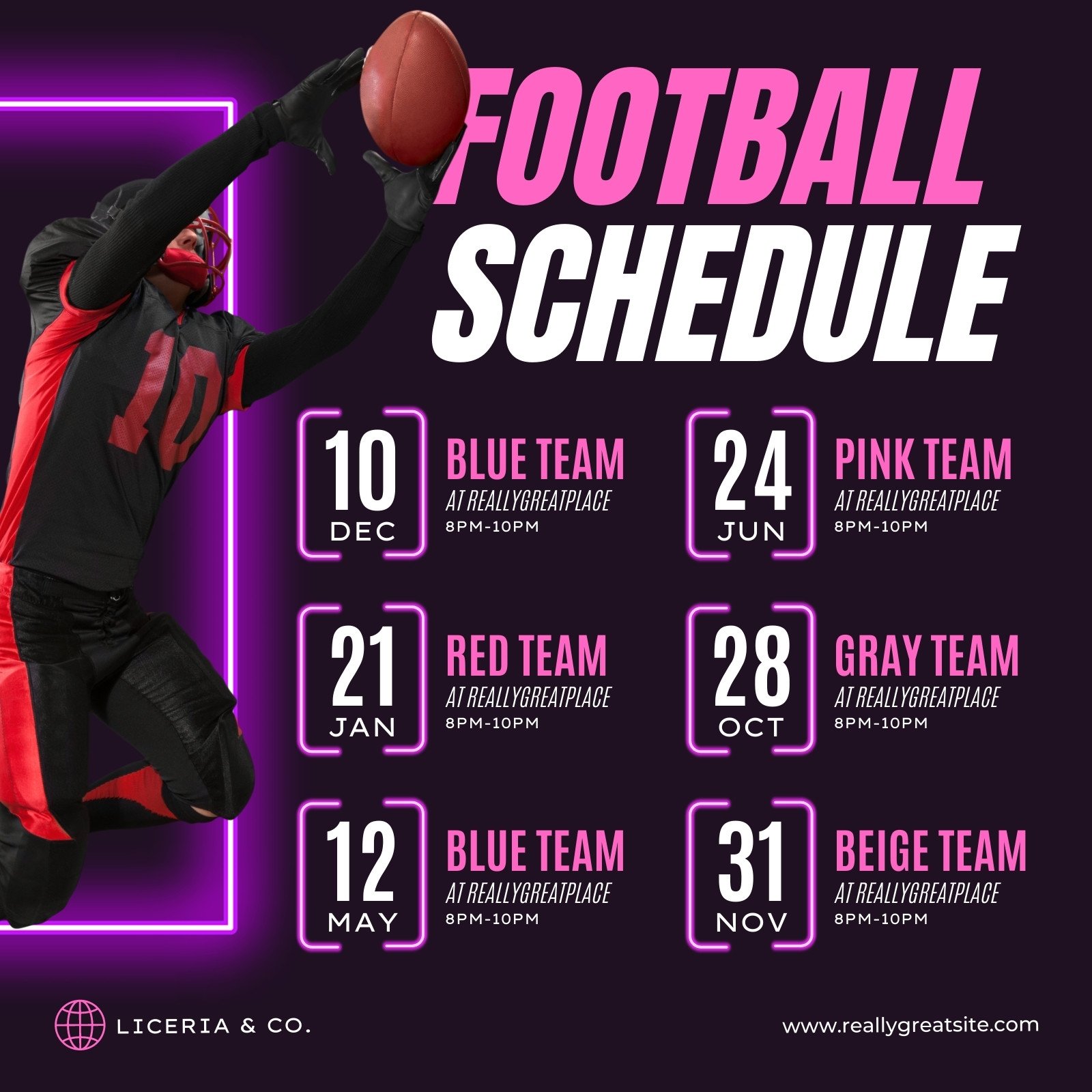 Purple Neutral Modern Sporty American Football Schedule Instagram Post
