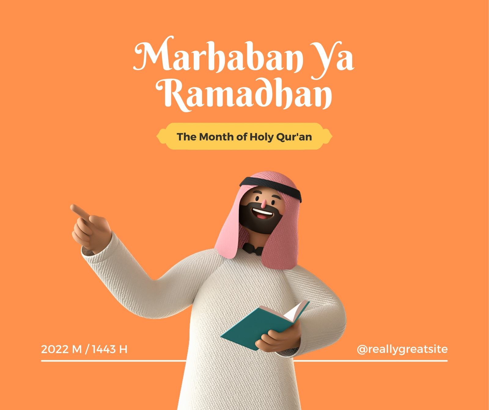 Orange 3D Illustrated Marhaban ya Ramadhan Facebook Post