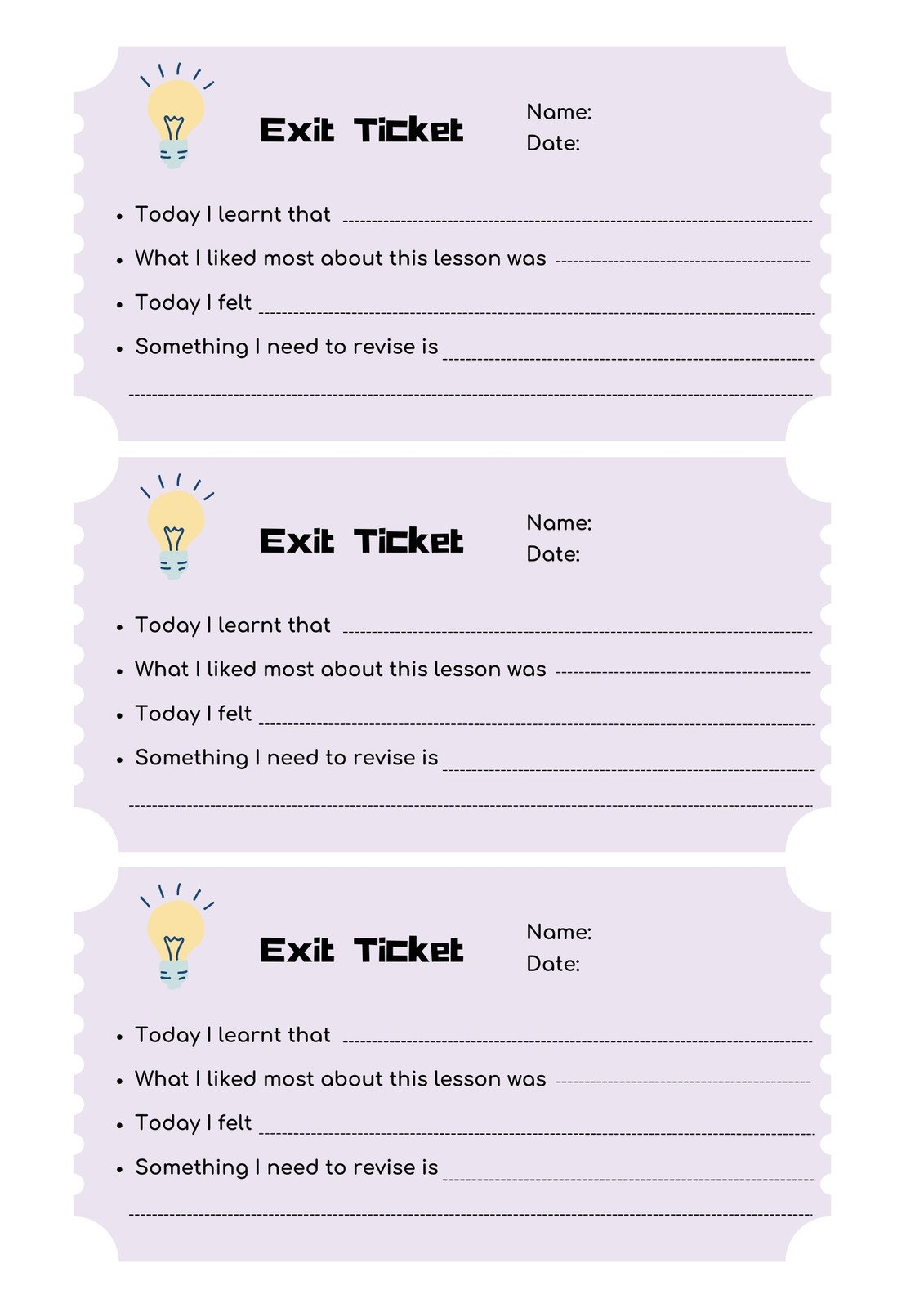 24 printable exit ticket templates word pdf templatelab free